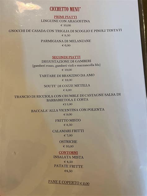 Menu Da Il Bacaro Foresto Osteria Cicchetteria Veneziana Ristorante