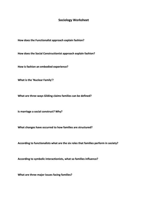 Basic Sociology Worksheet Printable Pdf Download