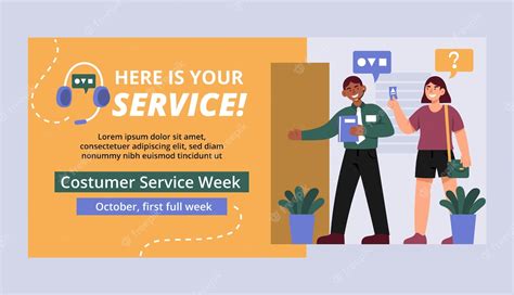 Free Vector Flat Customer Service Week Horizontal Banner Template