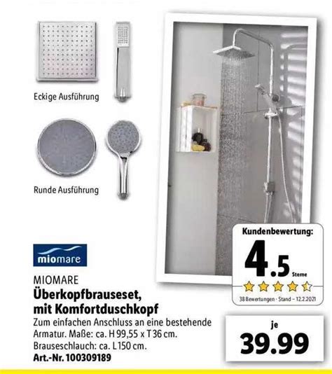 Miomare überkopfbrauseset Mit Komfortduschkopf Angebot bei Lidl