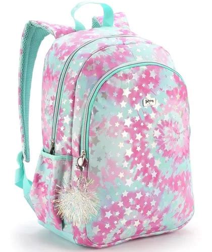 Mochilas Escolares Feminina Infantil Juvenil Seanite Aqua Cor Rosa Desenho Do Tecido Estrelas