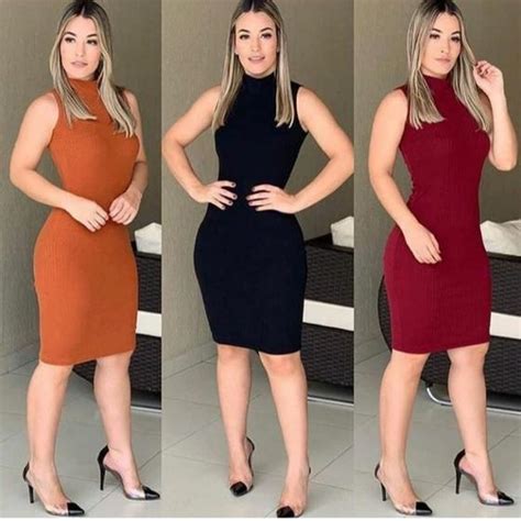 Vestido Midi Tubinho Gola Alta Manga Cavada Malha Canelada Moda Filo