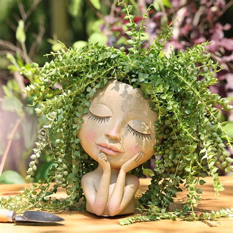 Face Head Planter Succulent Plant Flower Pot Resin Container With Drain Holes Flowerpot Figure