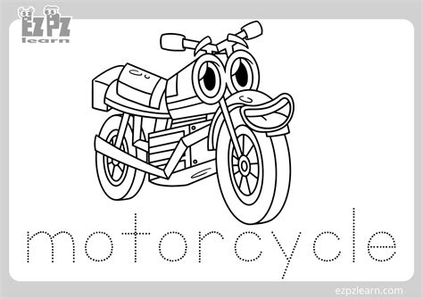 Motorcycle Coloring Page for Kids Free PDF Download - Ezpzlearn.com