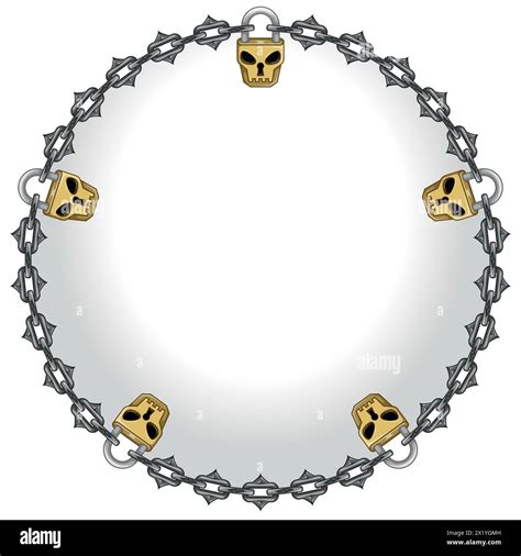 Vector Design Circle With Chains And Padlock For Dungeon And Dungeons Skull Shaped Padlock With