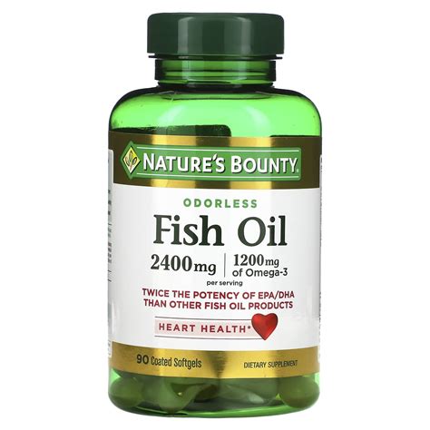 Natures Bounty Odorless Fish Oil 2400 Mg 90 Coated Softgels 1200