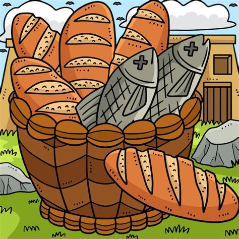 Premium Vector This Cartoon Clipart Shows A Christian Five Loaves And