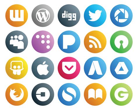 20 Social Media Icon Pack Including Firefox Adwords Coderwall Pocket