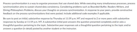 Solved Process Synchronization Is A Way To Organize