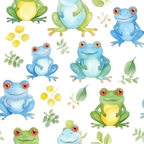 Premium Ai Image A Close Up Of A Pattern Of Frogs On A White