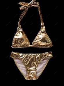 Women S Halter Beach Gold Metallic Bikini In Golden Xl Zaful