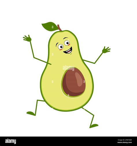 Cute Avocado Character With Joy Emotions Smiling Face Happy Eyes