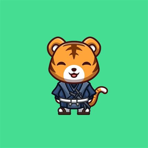 Premium Vector Tiger Samurai Cute Creative Kawaii Cartoon Mascot Logo