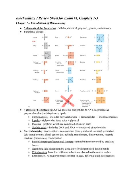 Ch Biochem Review Sheet Biochemistry I Review Sheet For Exam