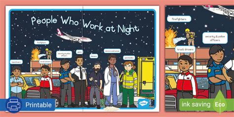 People Who Work at Night - Poster (Teacher-Made) - Twinkl