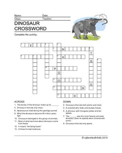 Dinosaur Crossword Puzzle Printable