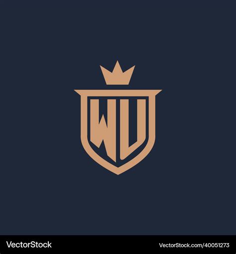 Wu Monogram Initial Logo With Shield And Crown Vector Image