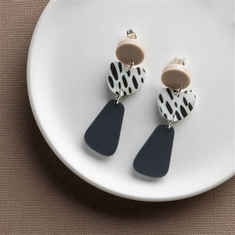 Sterling Silver Grey Nude Pebble Shaped Dalmatian Studs By The Gifting Knot