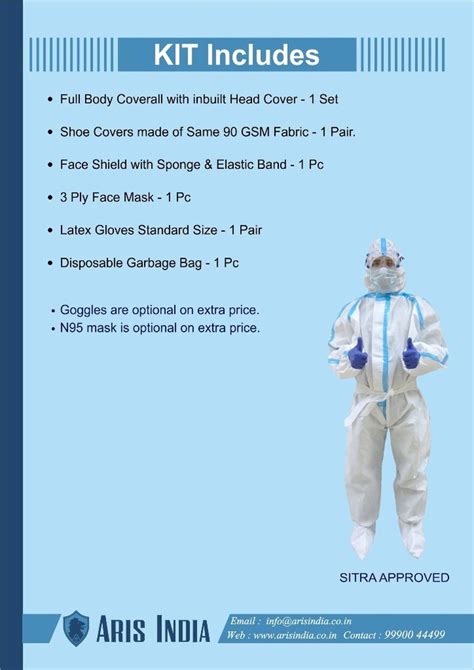 Gsm Lamination Non Woven Free Size Ppe Kit Personal Protective