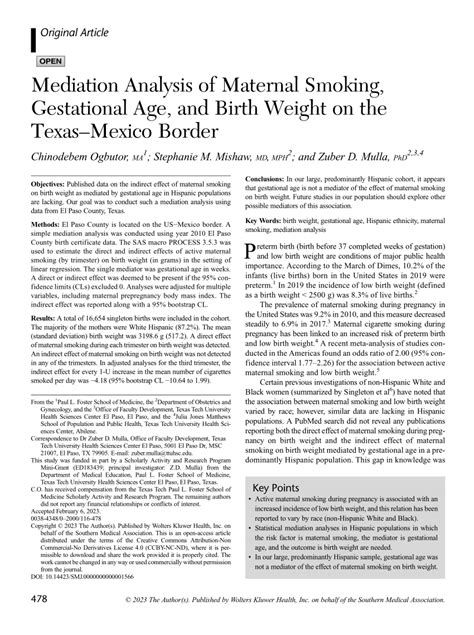 Pdf Mediation Analysis Of Maternal Smoking Gestational Age And