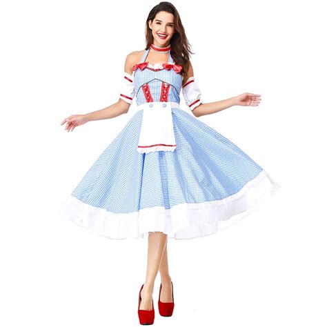 The Wizard Of Oz Dorothy Cosplay Costume Blue Halter Backless Bow Stage Long Dress French Manor