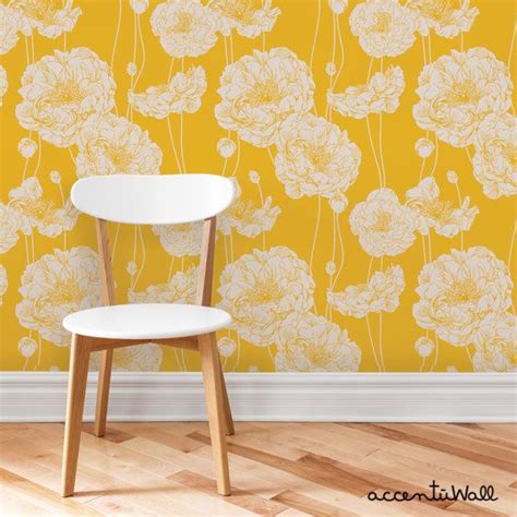 Peony Yellow Peel And Stick Fabric Wallpaper Repositionable Etsy Home