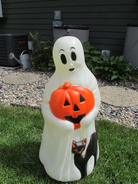 Blow Mold Halloween Ghost W Cat Pumpkin Jack O Lantern Lighted Yard