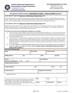 Fillable Online Asbestos Abatement Application For Determination Of