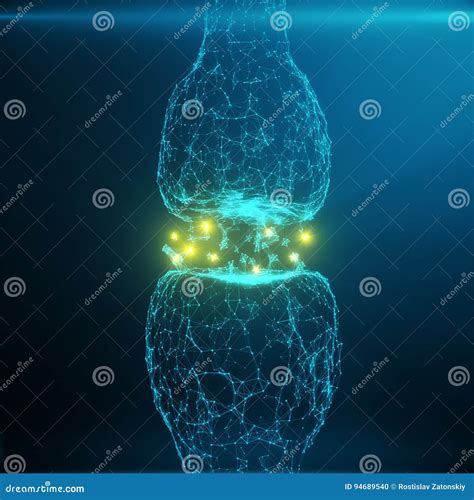 Blue Glowing Synapse Artificial Neuron In Concept Of Artificial