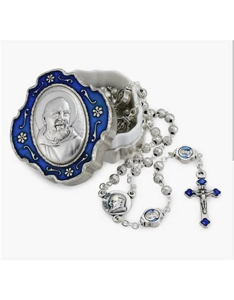 Rosarymart Padre Pio Rosary Metal Beads And Blue Box Gift Set Queen