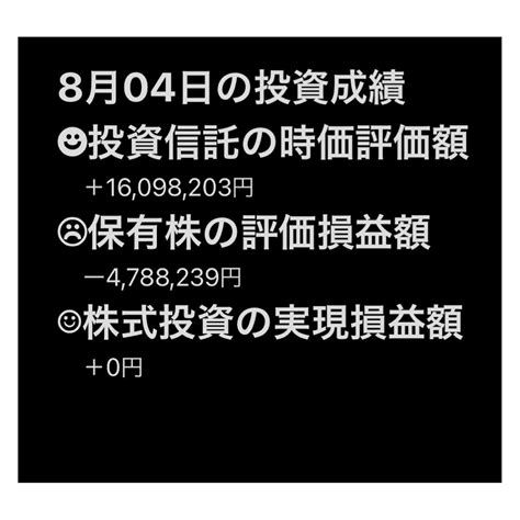 2021年8月4日 投資信託 の時価評価額 。保有株 の評価損益額 。 金融資産1億円を目指す。株式投資 投資信託 株主優待 ポイ活