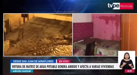 Aniego Por Rotura De Matriz De Agua Afecta Varias Viviendas En San Juan