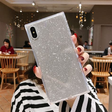 Suyacs Square Glitter Phone Case For Iphone Pro Xr Xs Max S Plus