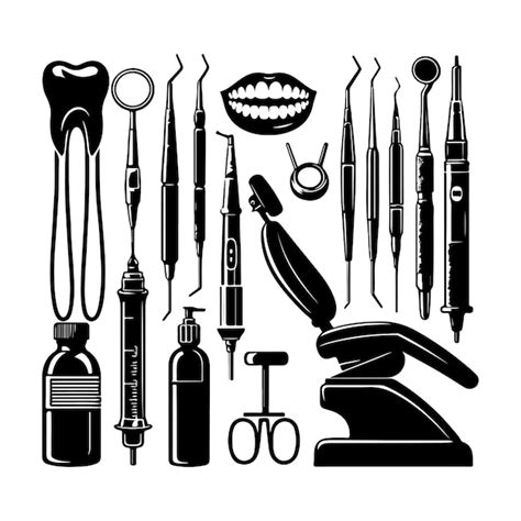 Dental Equipment Set Vector Dental Tools Silhouette Illustration