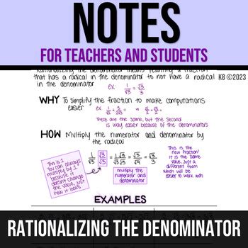 Rationalizing the Denominator by Math by K8 | TPT 