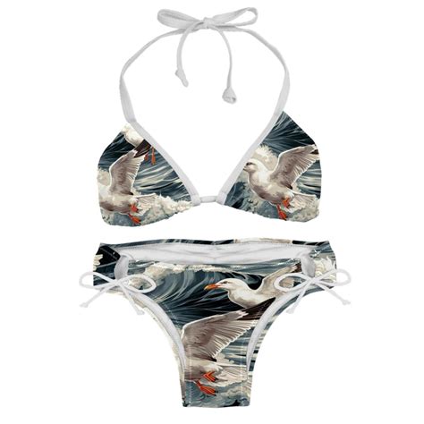 Seagull Chic One Piece Swimsuits Bikini Set Detachable Sponge