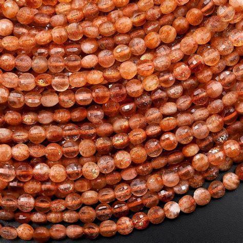 Aaa Fiery Natural Sunstone Faceted Mm Coin Beads Strand Etsy