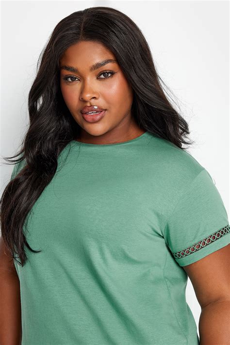 Yours Plus Size Green Crochet Trim Short Sleeve T Shirt Yours Clothing