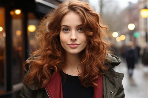 Premium Ai Image A Young Woman With Red Hair Standing In The Street