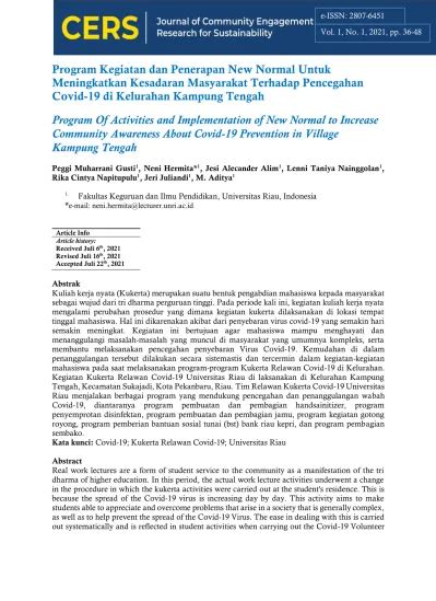 Program Kegiatan Dan Penerapan New Normal Untuk Meningkatkan Kesadaran