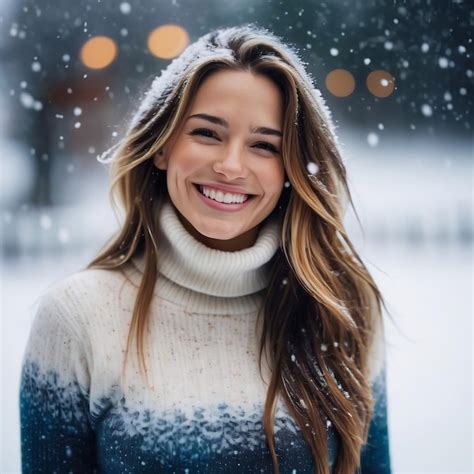 Beautiful Long Haired Blonde Posing In The Snow Premium AI Generated Image