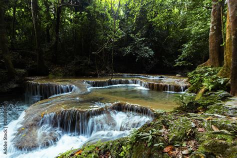 Beautiful Erawan Waterfall, Erawan National Park Stock Photo | Adobe Stock