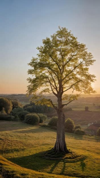 Premium Photo Single Tree In A Park Sunset Golden Hours Relaxing