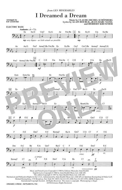 I Dreamed A Dream Electric Bass By Ed Lojeski Sheet Music For Choir