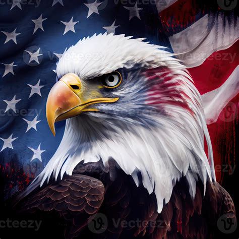 eagle and USA flag national poster. American Bald Eagle - a symbol of