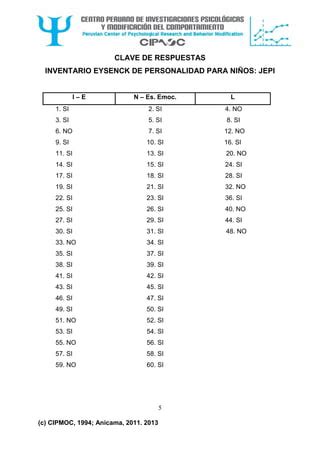 Inventario Eysenck De Personalidad Para Ni Os Jepi Pdf