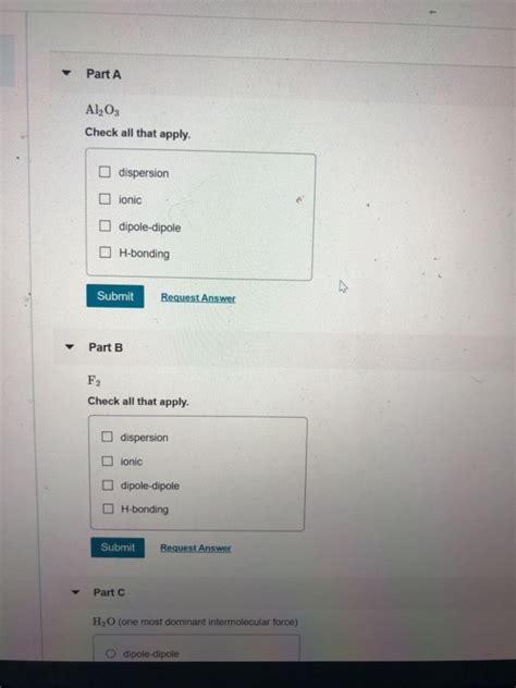 Solved Part A Al2O3 Check All That Apply Dispersion Ionic Chegg