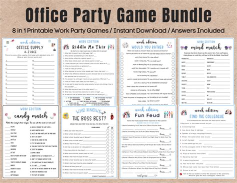 office party printable game bundle coworker staff games fun work