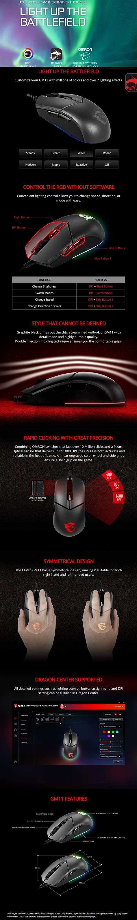MSI Clutch GM11 5000 DPI RGB Gaming Mouse