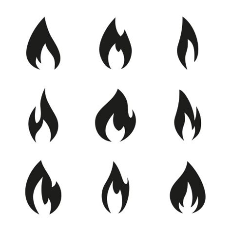 Fire Icons Burning Flame Silhouette Logos Simple Vector Image